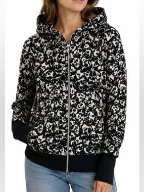Lululemon Scuba Floral Zip Hoodie Size 6 Black White Thumbhole Jacket
